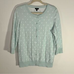 Talbots Woman Mint Green Polka Dot Cardigan – Size X- Winter Sweater Gift Layer